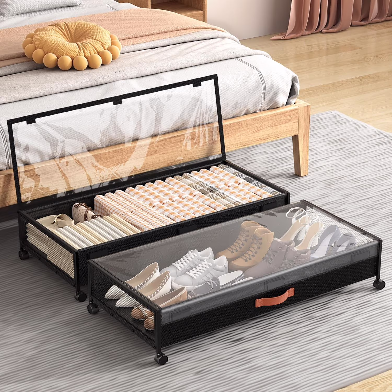 Under Bed Storage Containers With Wheels 54L Large Underbed Shoes Blankets Clothes Toy Storage Drawers For College Dorms Bedrooms Nursery Rooms