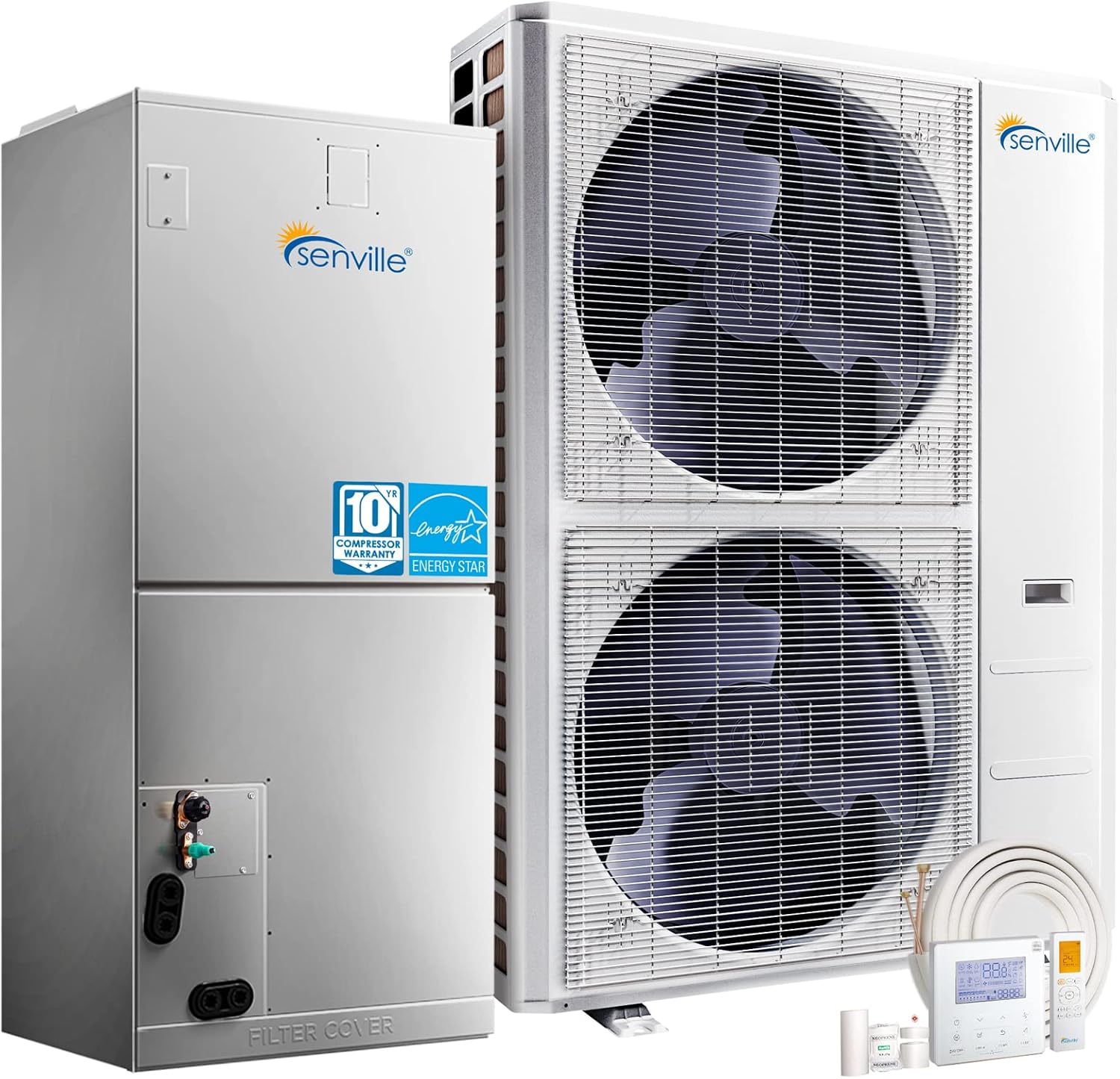 Senville 3 Ton Central Air Conditioner Heat Pump Split System, 36,000 BTU, Inverter, Variable Speed, 15K AUX, 208/230V