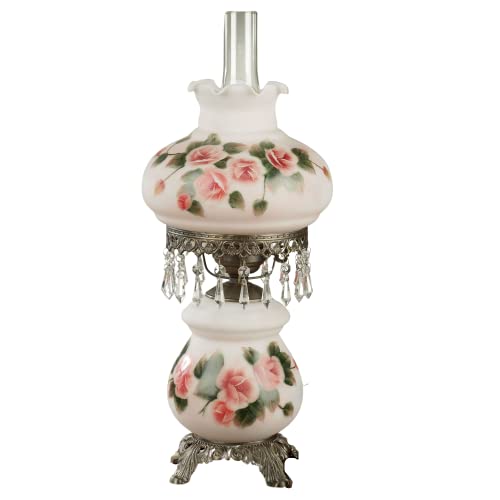 Touch of Class Abigail Hurricane Style Parlor Table Lamp - Antique Victorian Aesthetic - Painted by Hand - Floral Designs
