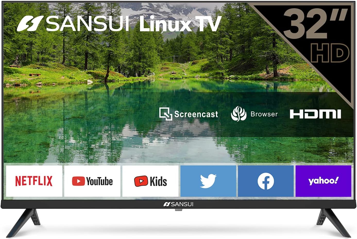 SANSUI ES32S1N, 32 inch 720p HD HDR Smart LED TV with Screen Share, HDMI, USB(2021 Model-Linux OS)
