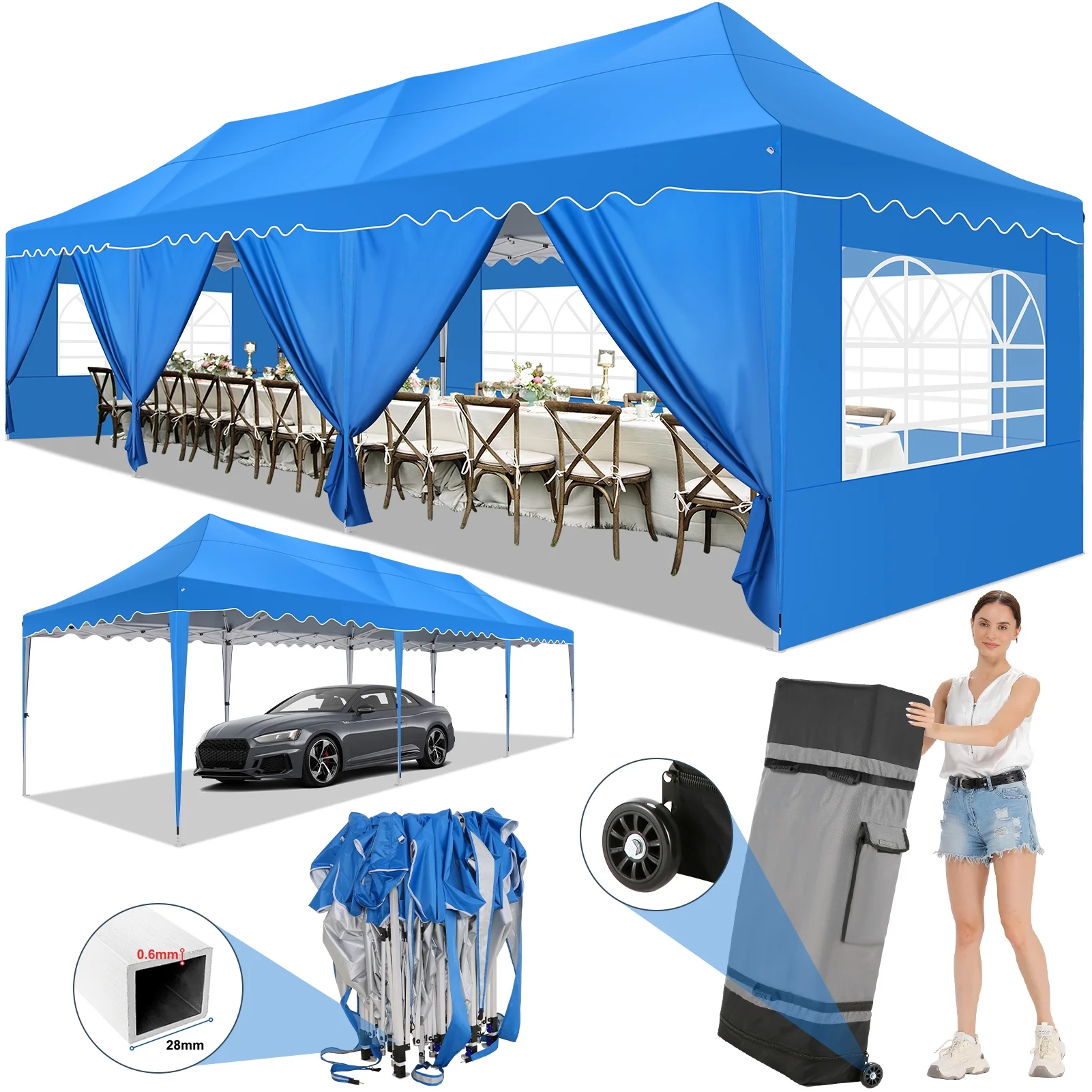 SANOPY 10X30ft Party Tents Heavy Duty Commercial Pop Up Canopy Tent with 8 Sidewalls Suit for 30 Persons Large Wedding Canopy Windproof Waterproof