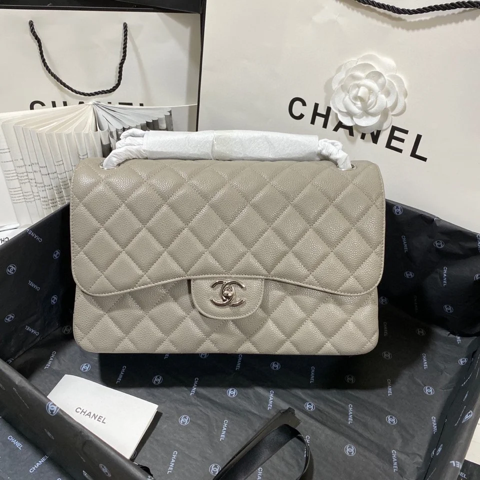Chanel Large Classic Handbag Silver Hardware Grey For Women, Women&rsquo;s Handbags, Shoulder Bags 11.8in/30cm