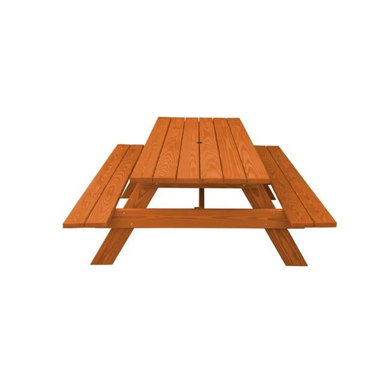HomeRoots  Redwood Solid Wood Outdoor Picnic Table with Umbrella Hole
