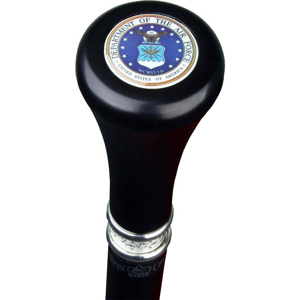 Air Force Flat Top Walking Stick with Black Beechwood Shaft and Pewter Collar US Flag, Black/Silver-Chrome, 18 by Royal Canes