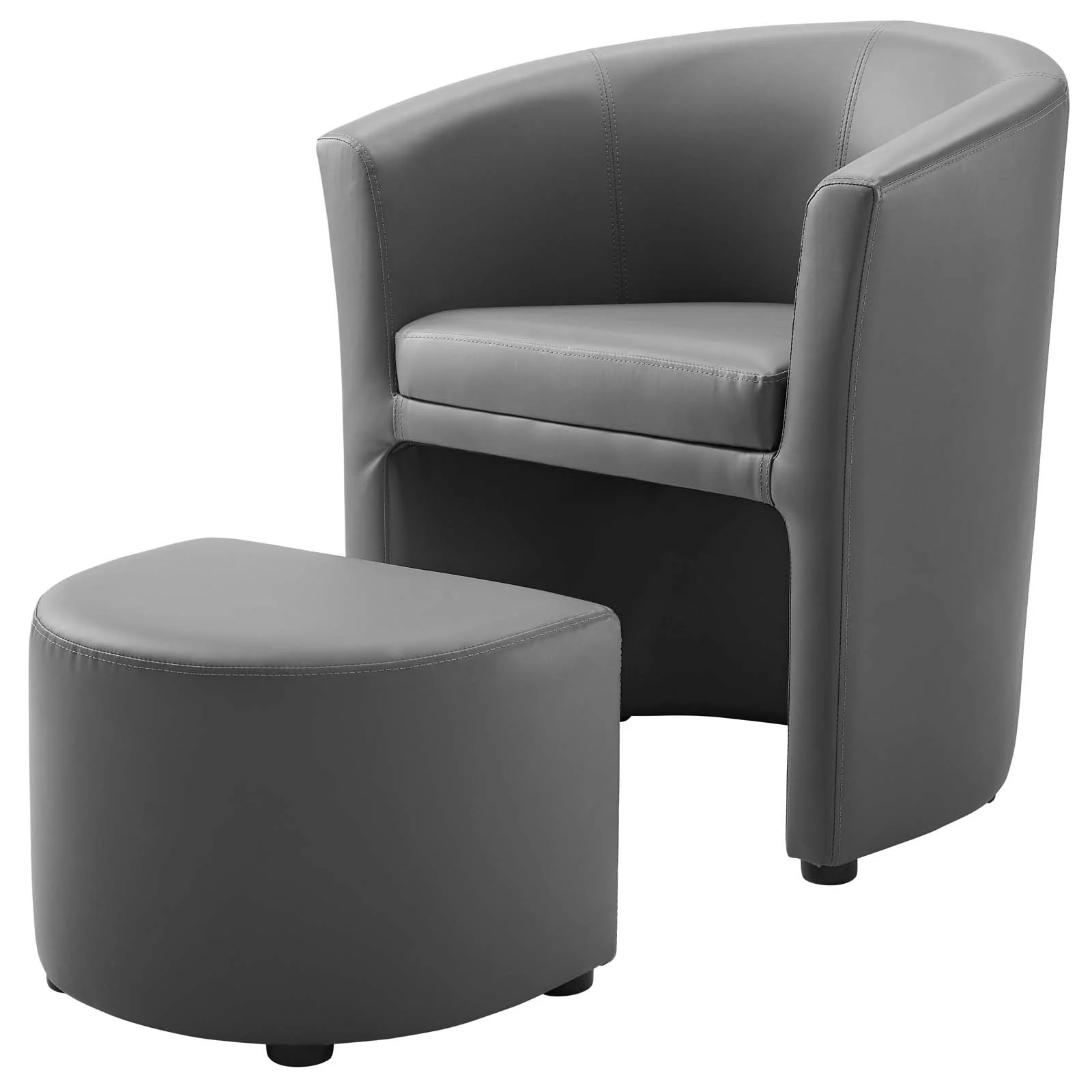 Armchair Accent Chair and Ottoman, Faux Leather, Grey Gray, Modern Contemporary Urban Design, Living Lounge Room Hotel Lobby Hospitality