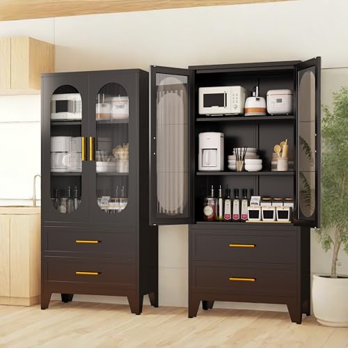 Metal Armoire Wardrobe Closet, 71 "Tall Clothing Storage Cabinet with Hanging Rods and 2 Drawers
