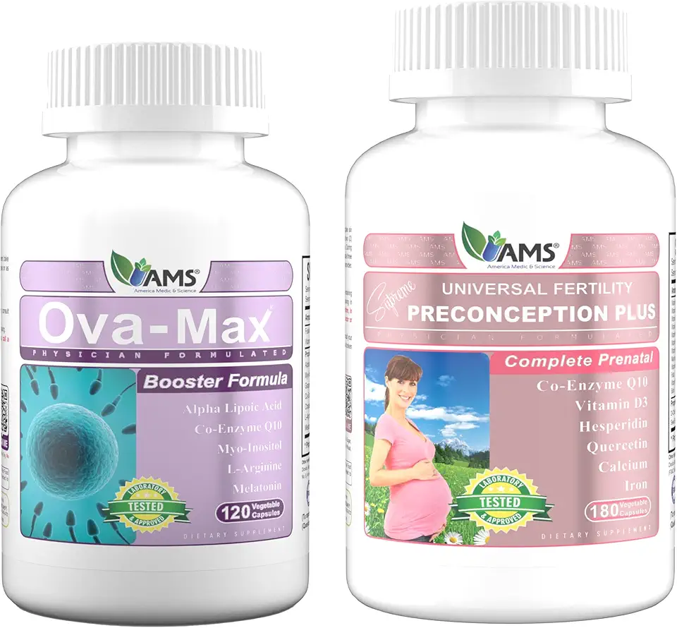 America Medic & Science OVA-Max Prenatal Vitamins for Women (120 Capsules) and Preconception Plus (180 Capsules) - Kansas Nuitrition - HNZSDS