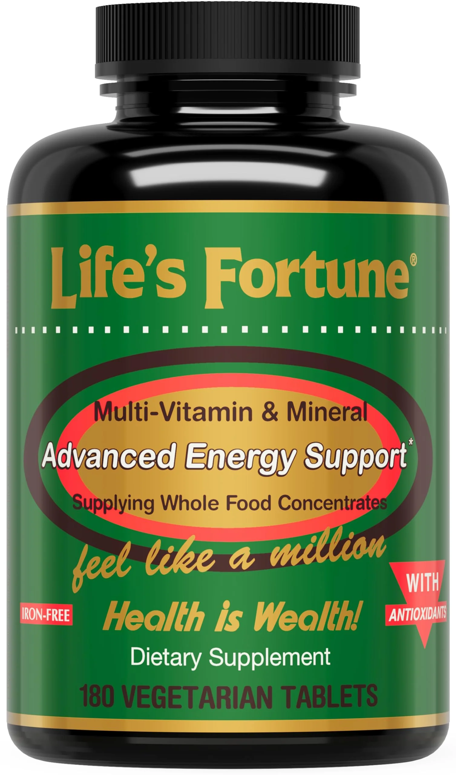 Life's Fortune Multivitamin & Mineral 180 Tablets, All Natural Energy Source Supplying Whole Food Concentrates, Antioxidants, Amino Acids, Enzymes