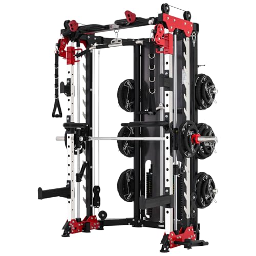 Altas Strength Folding Home Gym Smith Machine with Pulley System Gym Squat Rack Weight Bar Upper Body Strength Training Leg Developer Commercial