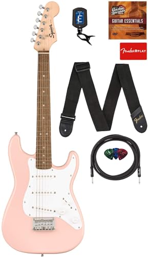 Fender Squier 3/4 Size Kids Mini Left-handed Stratocaster Electric Guitar Learn-to-Play - Black Bundle with Amp, Cable, Tuner, Strap, Picks