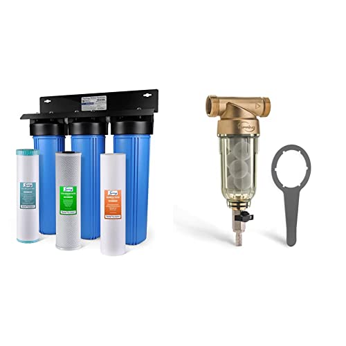 iSpring WGB32BM 3-Stage Whole House Water Filtration System w/ 20-Inch Big Blue Sediment, Carbon Block,