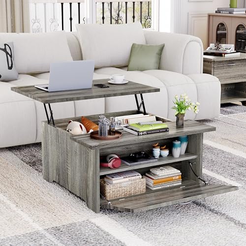 31.5'' Lift Top Coffee Table with Storage, Wood Square Coffee Table with Large Hidden Storage Compartments and Adjustable Shelf