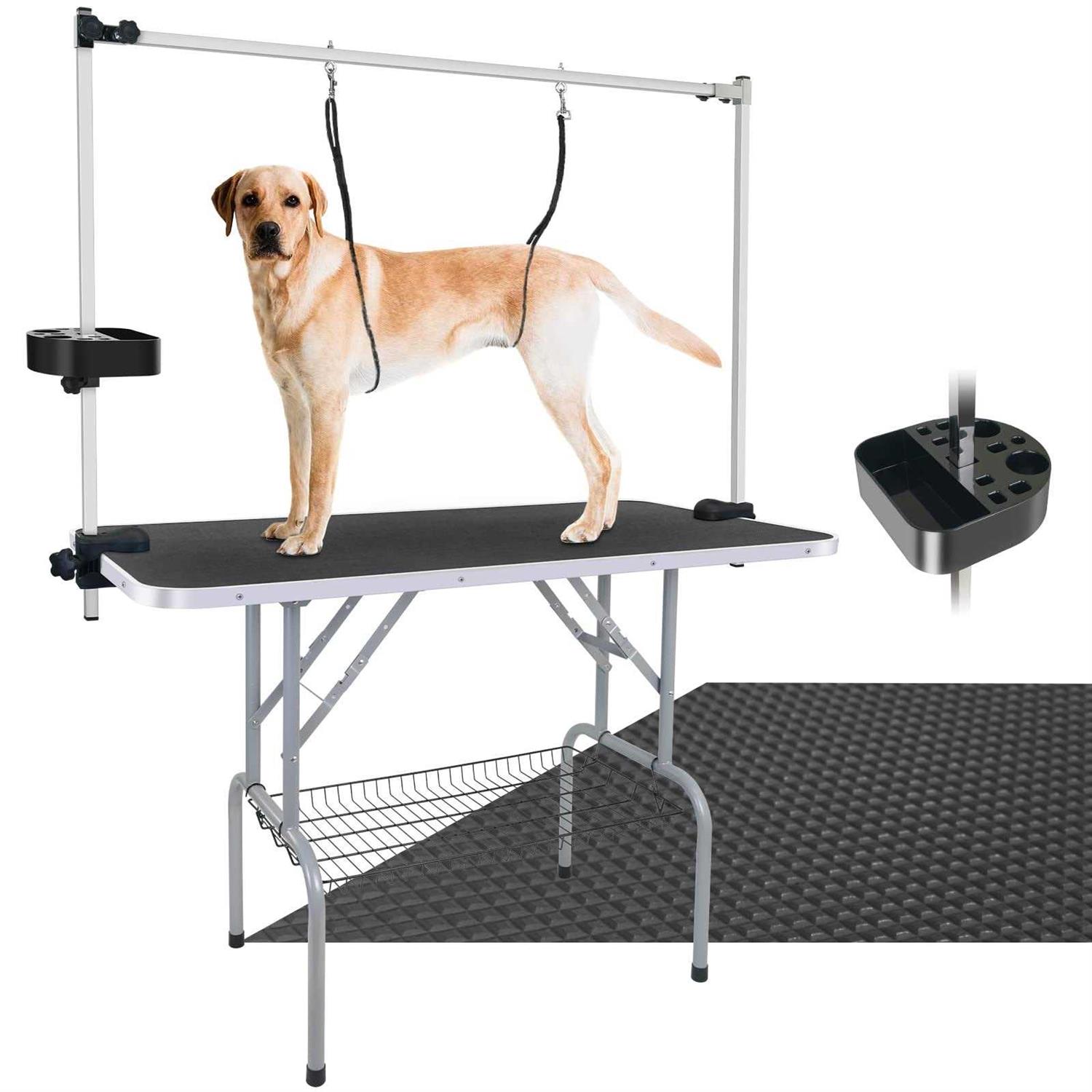 LEIBOU 45'' Professional Foldable Heavy Duty Dog Pet Grooming Table with Tool Holder H-Shape Arm &amp; Noose &amp; Mesh Tray