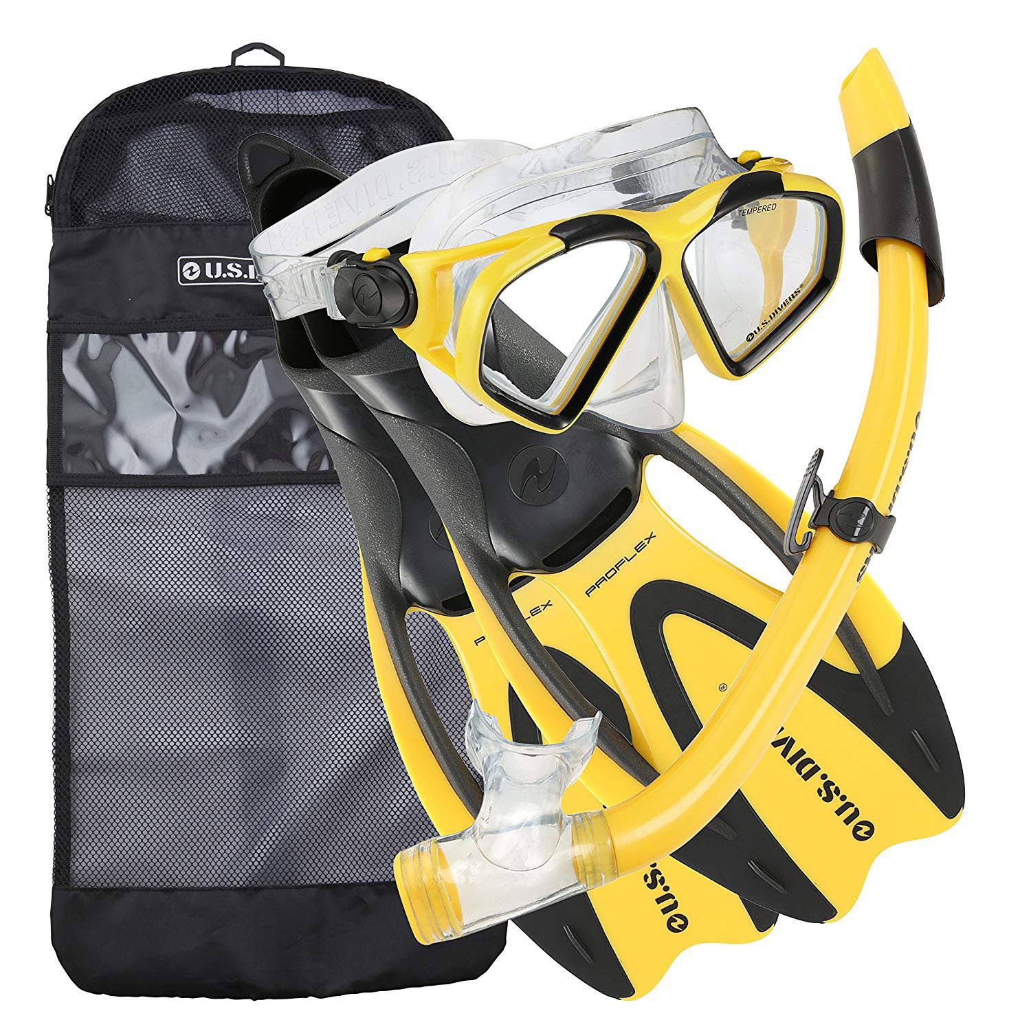 U.S. Divers Adult Cozumel Mask, Seabreeze II Snorkel, ProFlex Fins, Gear Bag Set