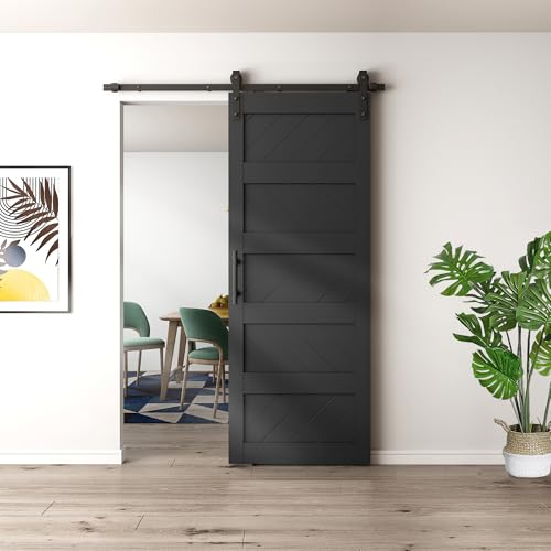 JUBEST 36" x 84" Barn Door, Slding Barn Door Kit Wave Shape Barn Door Panel with Hardware Kit Include, Easy Installation, Solid Wood