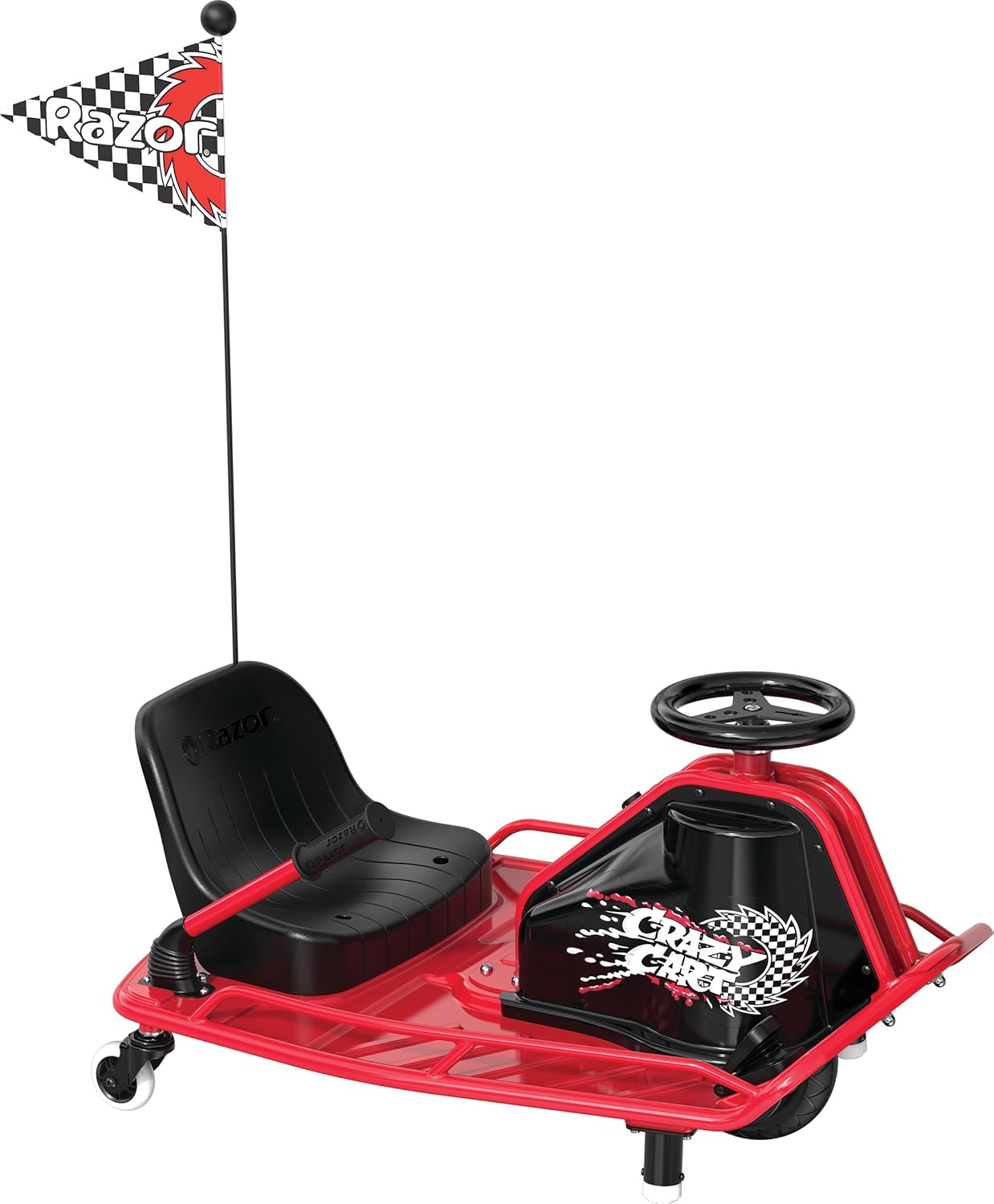 Razor Crazy Cart - 24V Electric Drifting Go Kart - Variable Speed, Up to 12 mph, Drift Bar for Controlled Drifts, One Size, Black/Red