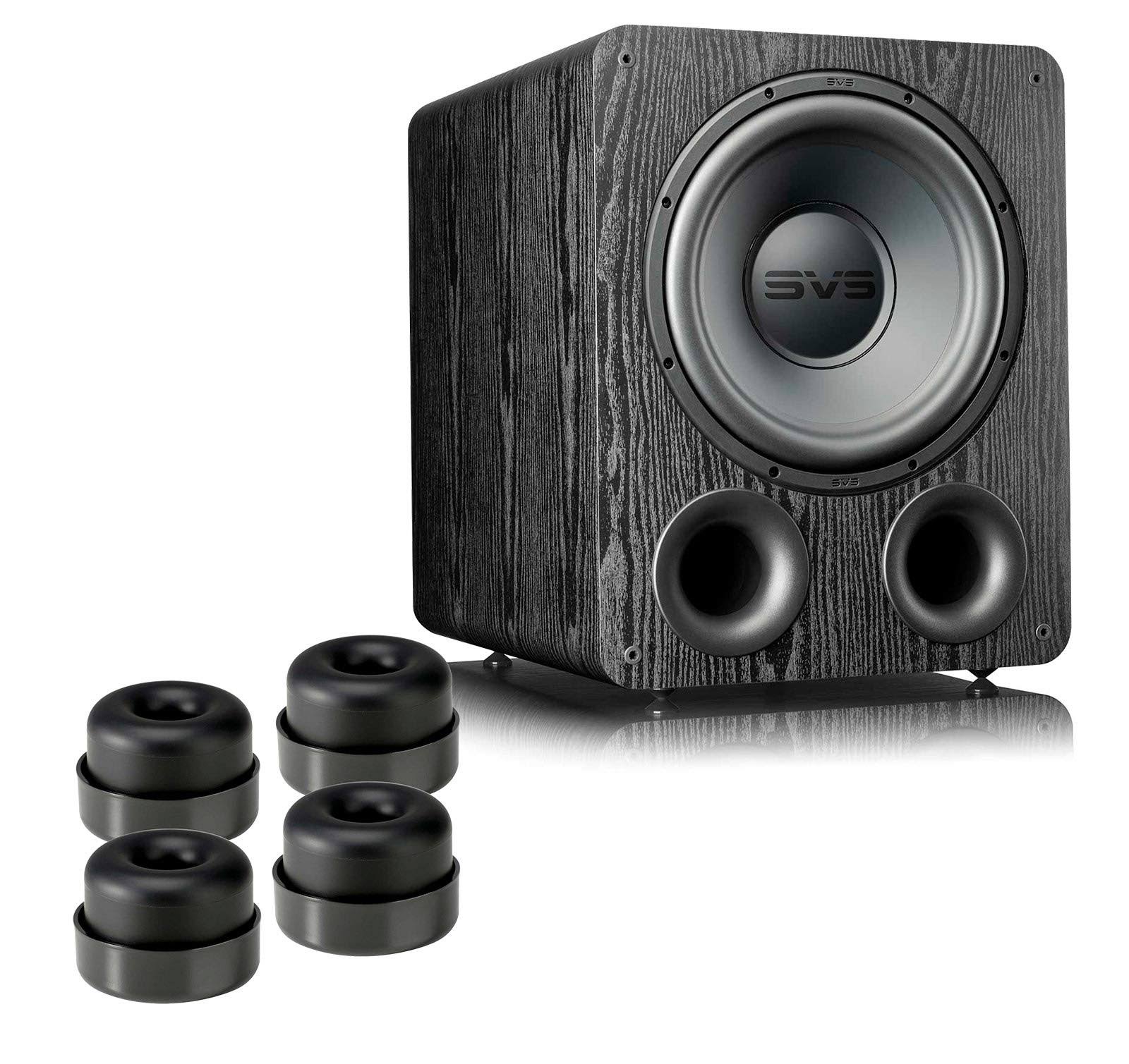 SVS PB-1000 Pro Ported 12-Inch Subwoofer Bundle with SVS SoundPath Subwoofer Isolation System (4-Pack) - Black Ash
