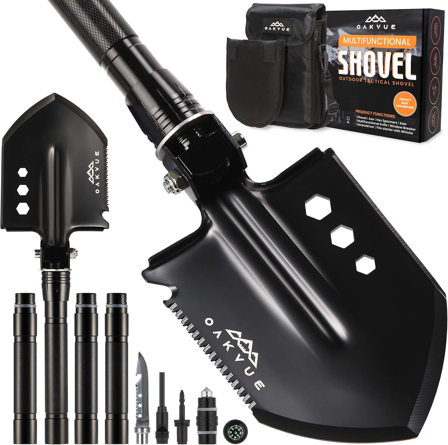 OAKVUE Survival Shovel Multitool with Tactical Shovel Carry Pouch, Camping Shovel