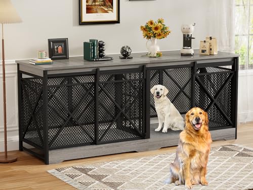 COZPAW 78 Inch Double Dog Crate Furniture, Extra Large Dog Kennel Indoor for Medium Large 2 Dogs