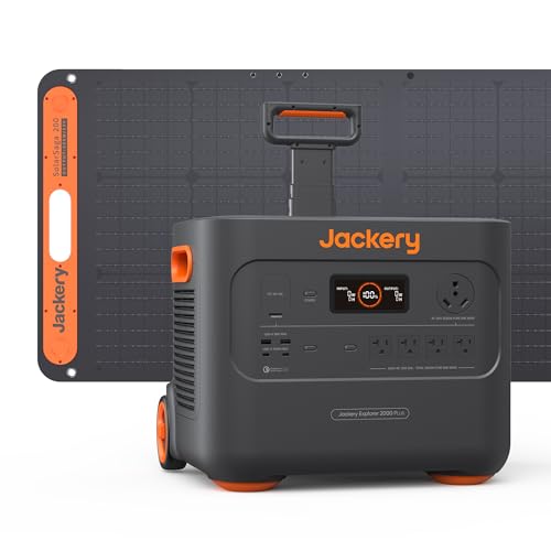 Jackery Solar Generator 2000 Plus 200W, 2042Wh LiFePO4 Battery 3000W Output, Portable Power Station with 1X200W Solar Panel, Fast Charging in 2H
