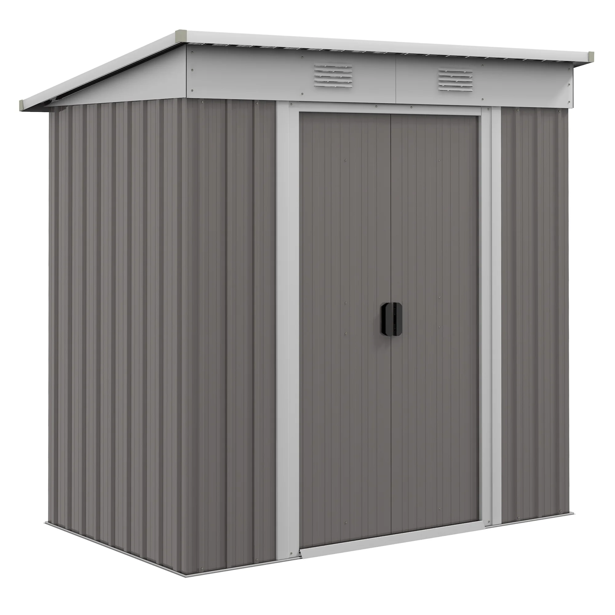 Homiyad 6' X 4' Metal Lean To Garden Shed, Outdoor Storage Shed, Garden Tool House with Double Sliding Doors, 2 Air Vents for Backyard, Patio, Lawn