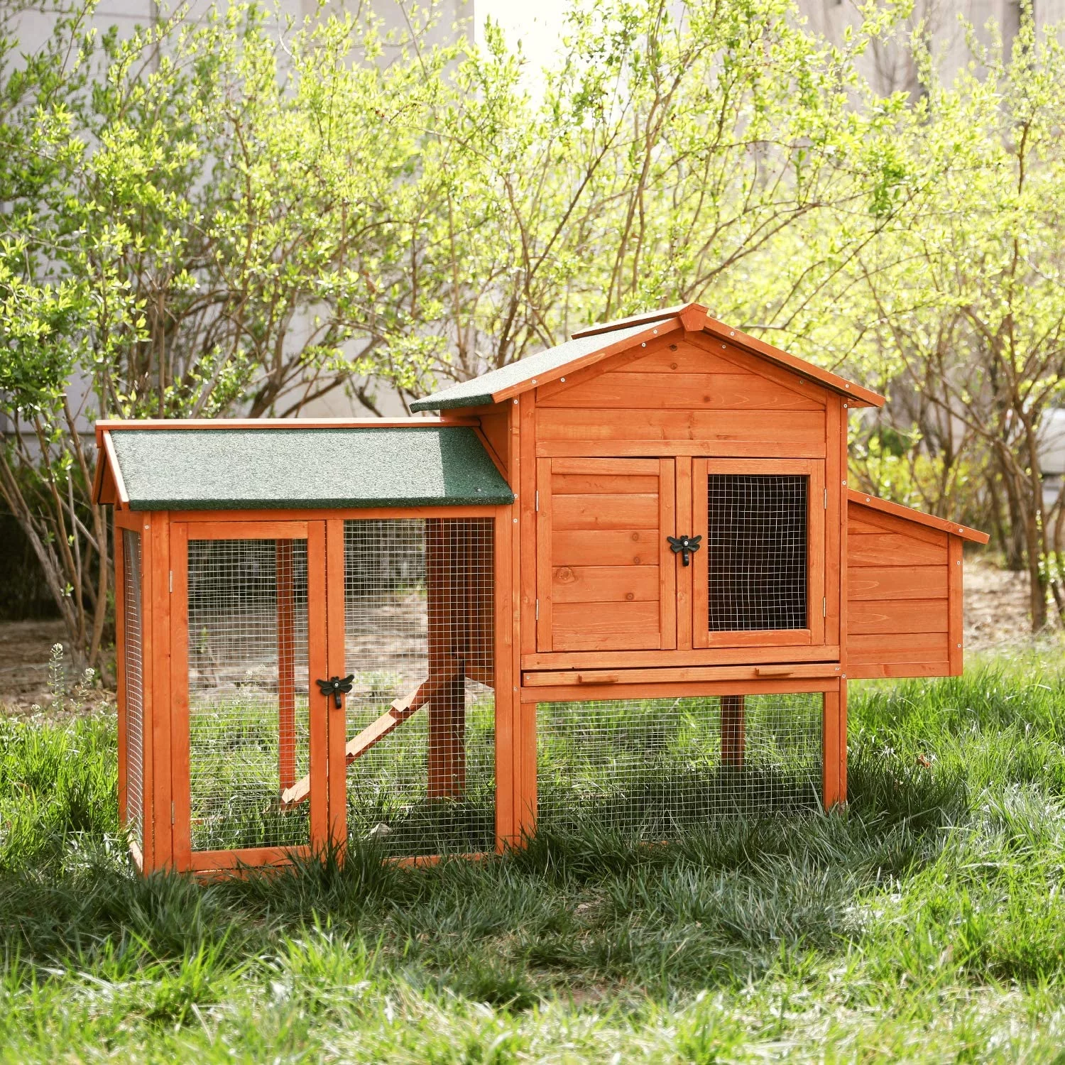 Arlopu 65" Chicken Coop, Outdoor Wooden Poultry Cage, Multi-Level Hen House with Ramp, Nesting Box, Removable Tray & Weatherproof Asphalt roof