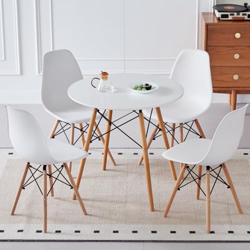 5-Piece Round Dining Table Set for 4 Small Kitchen Table Chairs Set of 4 31.5'' Dining Room Table Set Dinner Table for 4 Mid-Century Modern Dinning