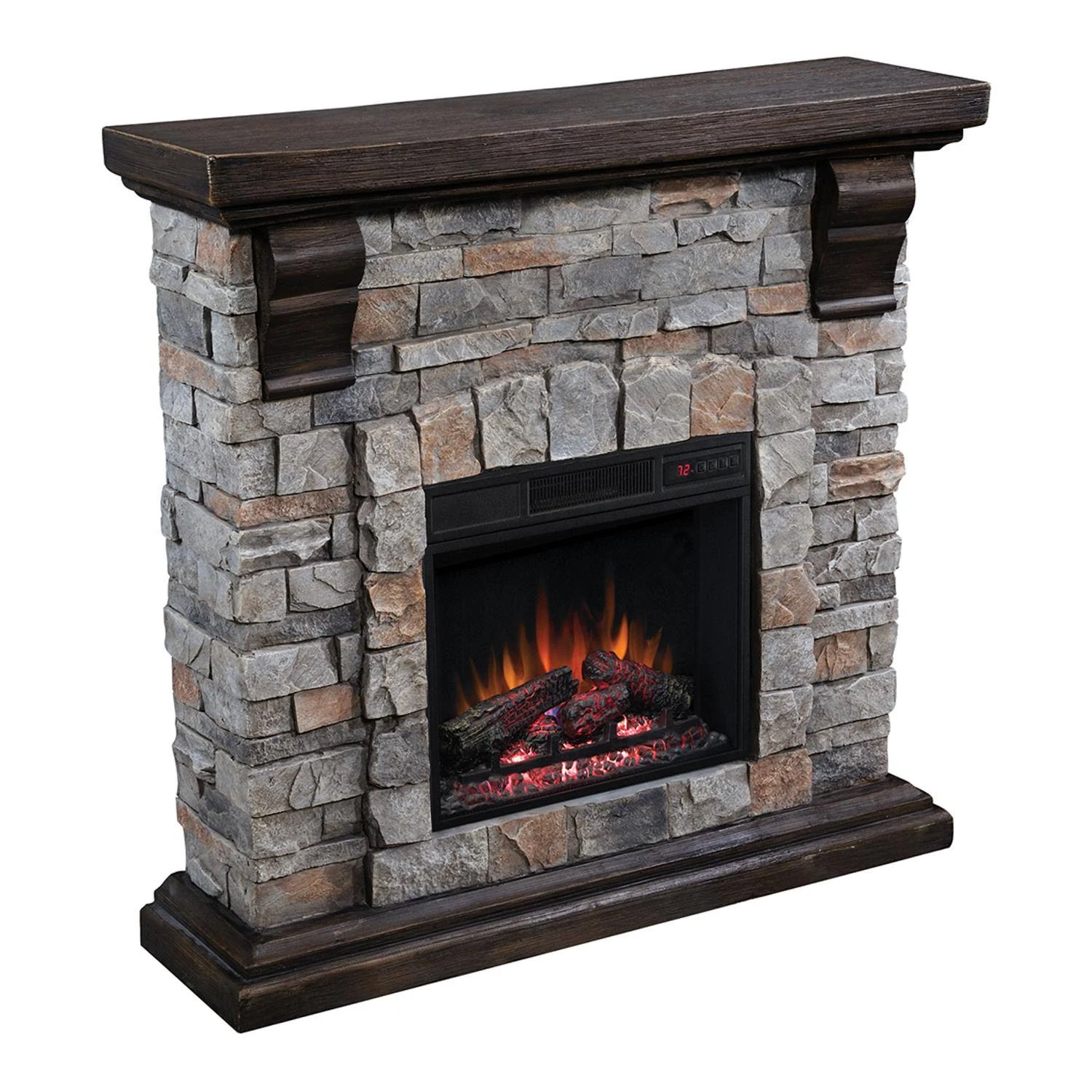 Twin Star 90679F Stone Fireplace with Classic Flame Mantel