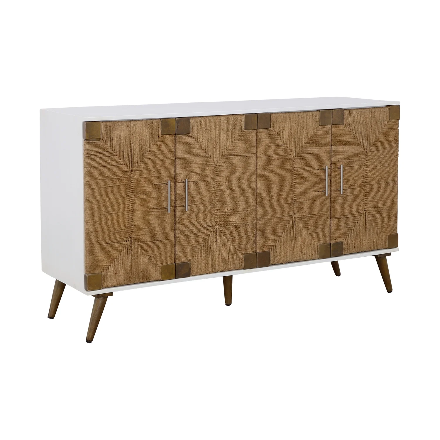 Coast To Coast Imports 4-Door Wood Credenza with Handwoven Jute Details in White
