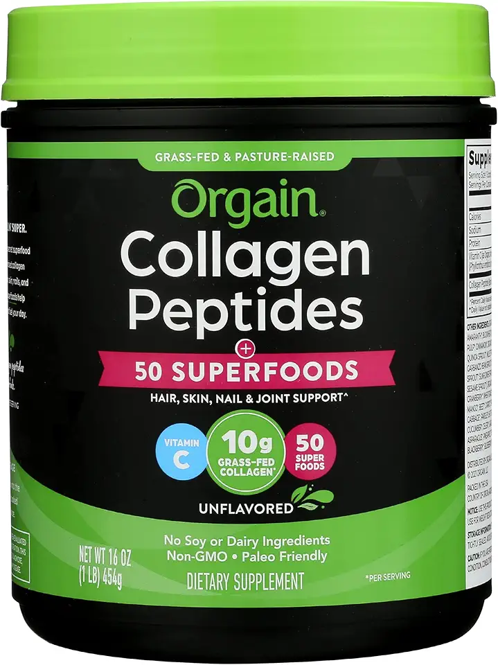 Orgain Collagen Peptides Superfoods Powder, Unflavored, No Dairy, Gluten Free & Non-GMO, 16 Oz (Pack of 1) - Kansas Nuitrition - HNZSDS