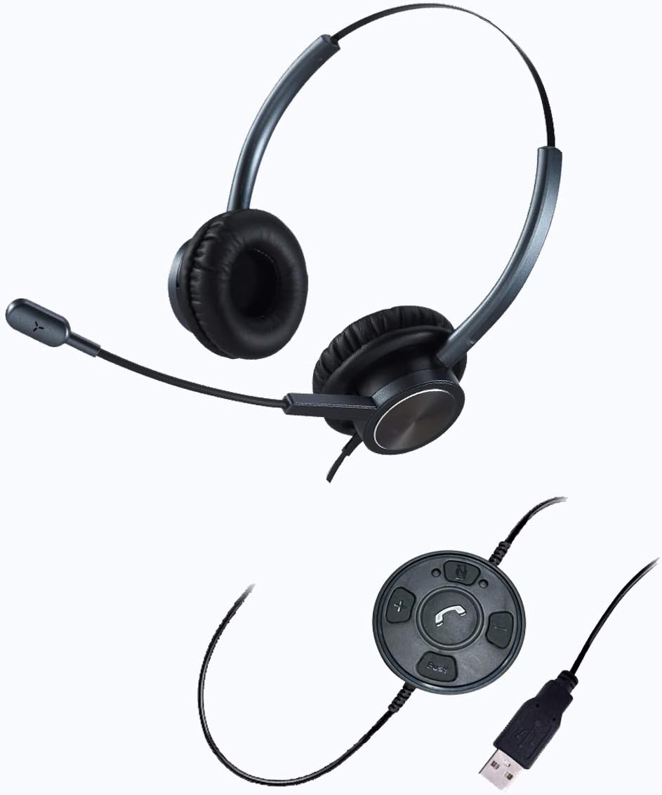 USB Headset with Noise Cancelling Microphone, Mono PC Headset with Call Reminding&Busy Light Indicator for Home Office Business Softphone Skype Chat