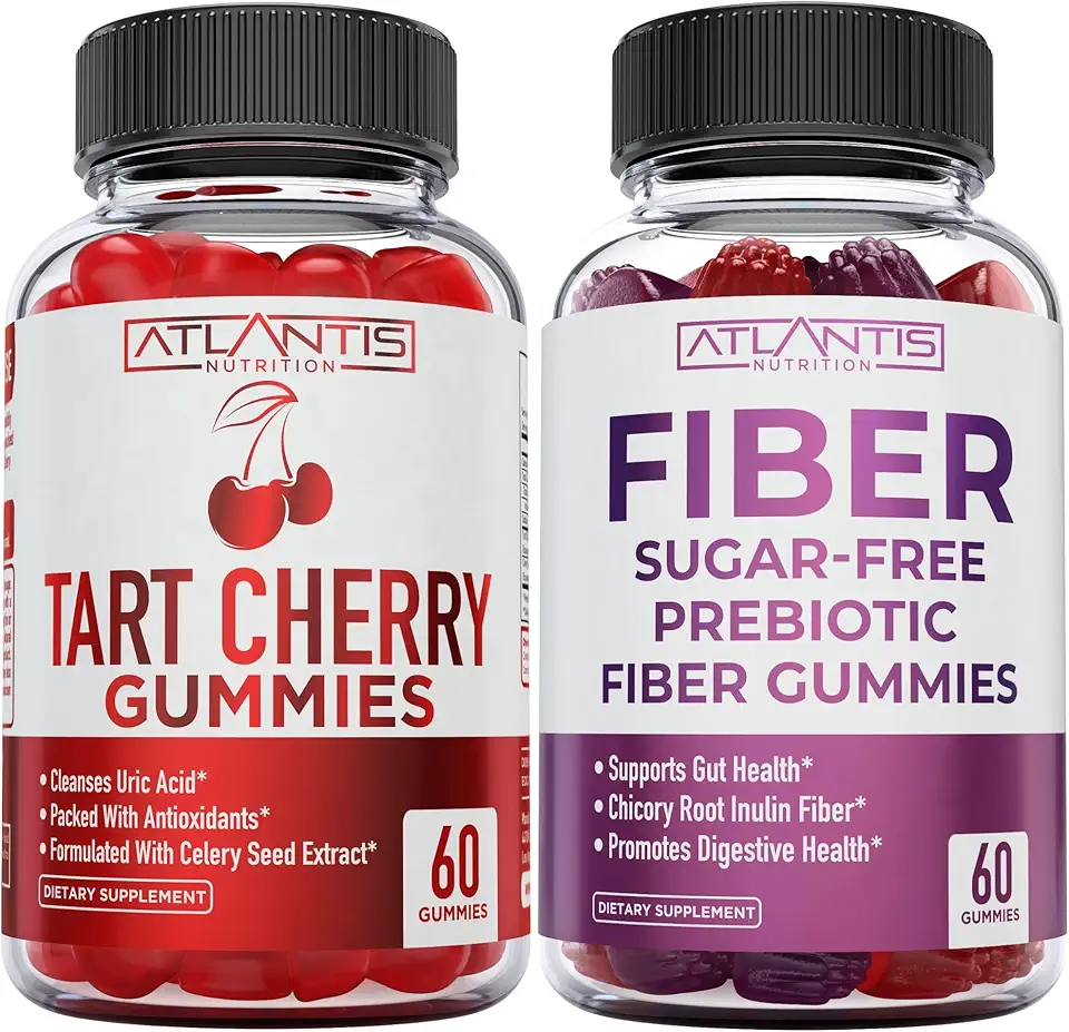 Atlantis Nutrition Tart Cherry 60 Gummies + Sugar Free Prebiotic Fiber Gummies for Adults 2-Pack (120 Gummies) - Kansas Nuitrition - HNZSDS