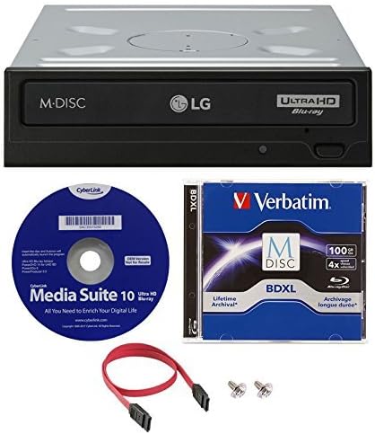 LG WH16NS60 16x Internal Blu-ray BDXL M-Disc Drive (with Ultra HD 4K Playback) Bundle with Cyberlink Software and SATA Cable