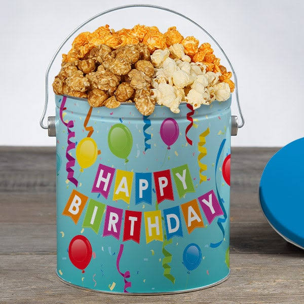 Happy Birthday Popcorn Tin Traditional 1 Gallon by Gourmet Gift Baskets - Birthday Gift Baskets - Gift Baskets Delivered - Gift