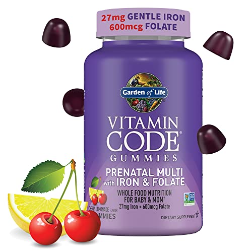 Garden of Life Prenatal Gummy Vitamins for Women with Iron:Folate,Biotin,D3&B12+Probiotics for Digestion,Vitamin Code Multivitamin,Non-GMO
