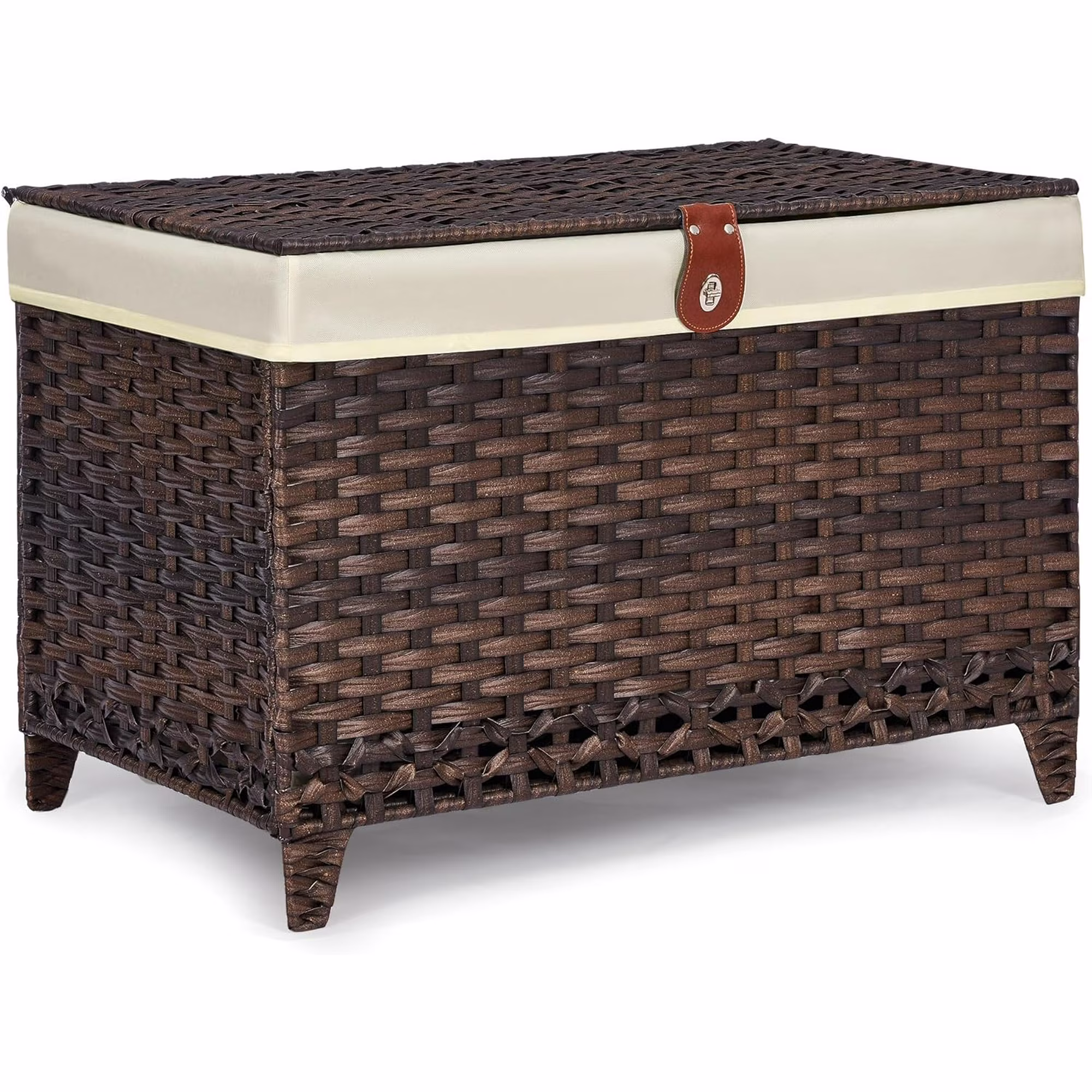 Wicker Storage Basket with Lid,Rattan Shelf Basket with Removable Liner Bag,160L Storage Bin,Storage Trunk with Heightened Feet