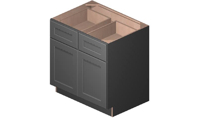 Wilora Hawthorne Shaker Grey 33x22 x 34.5x22 x 24x22 2 Doors, 2 Drawers, 1 Shelf Base Cabinet | High-Density Fiberboard (HDF) SG
