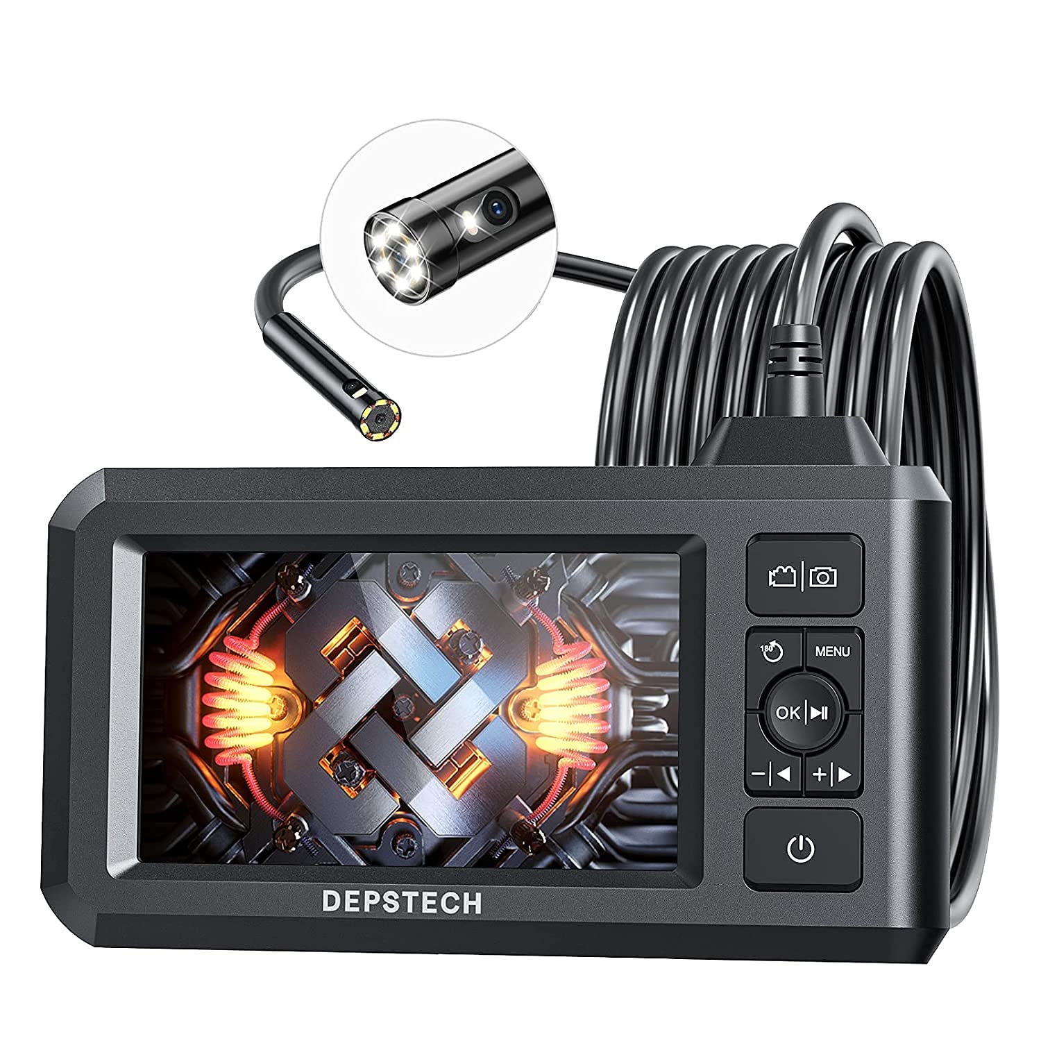 DEPSTECH Dual Lens Industrial Endoscope, 1080P Digital Borescope Inspection Camera with 7.9mm IP67 Waterproof Camera