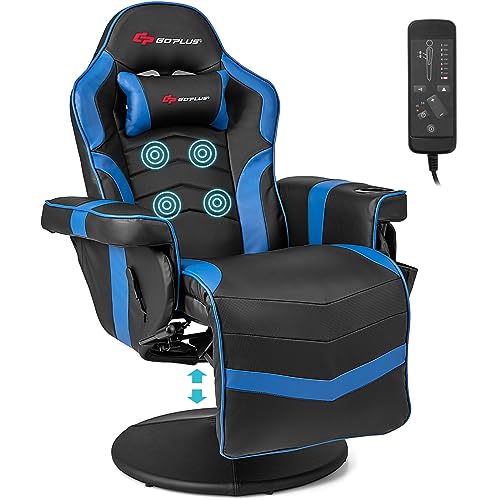 Goplus Massage Gaming Chair, Racing Style Gaming Recliner w/Adjustable Backrest and Footrest