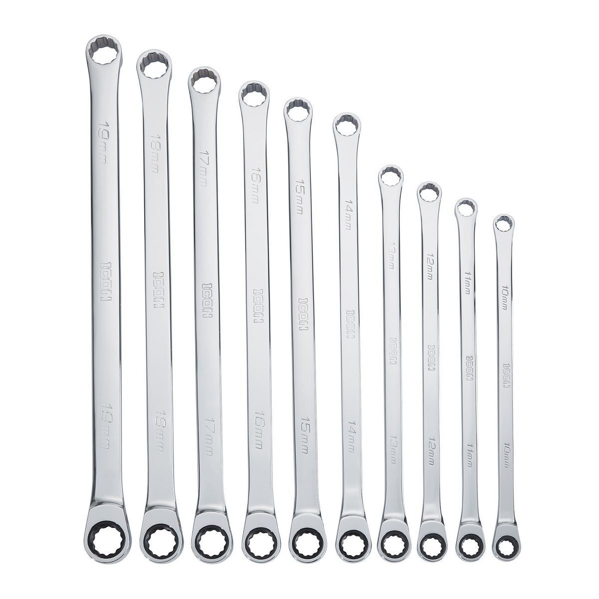 ICON Extra Long Professional Metric Double Box Ratcheting Wrench, 10 Piece