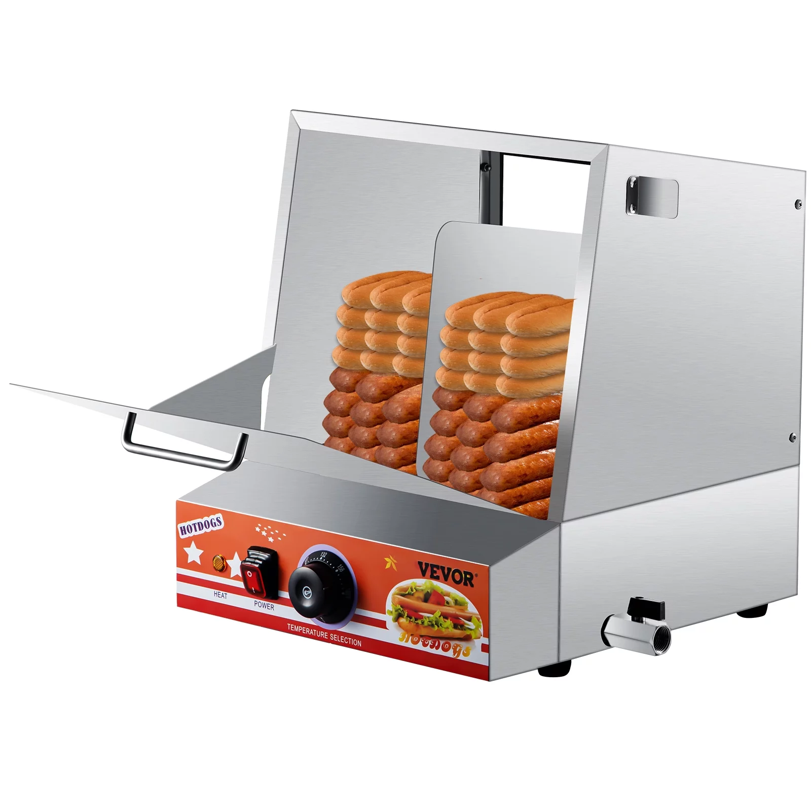 VEVOR Hot Dog Steamer, 36L/32.69Qt, Classic Hut Steamer for 96 Hot Dogs & 30 Buns