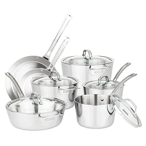 Viking Culinary Contemporary 3-Ply Stainless Steel Cookware Set with Glass Lids, 12 Piece, Dishwasher, Oven Safe