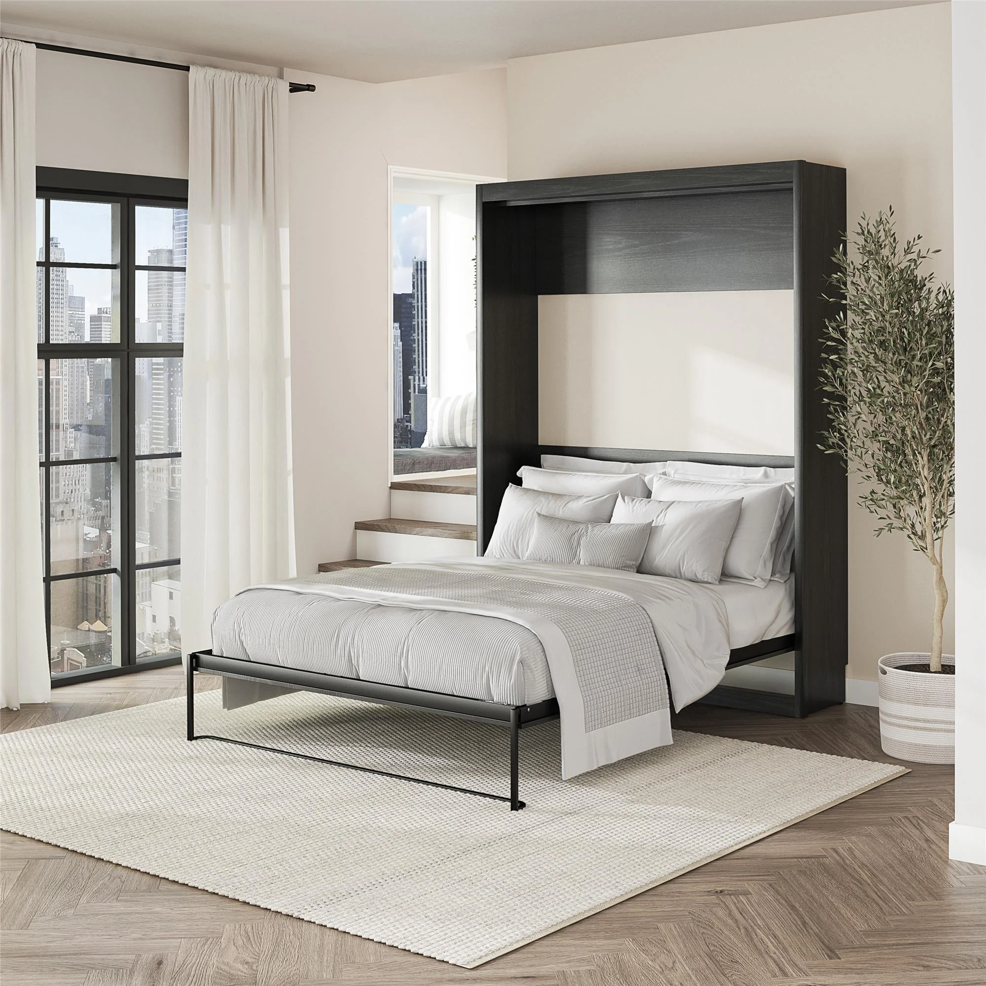 Signature Sleep Paramount Queen Size Murphy Bed with Easy Open Close Mechanism, Black Oak - Radiant Selections