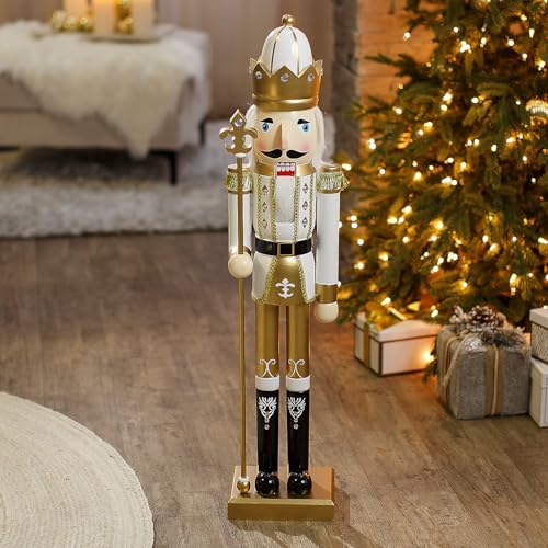 Fun Express 3 Ft. Large Classic Green Wooden Holiday Nutcracker with Scepter, Festive Christmas Decoration
