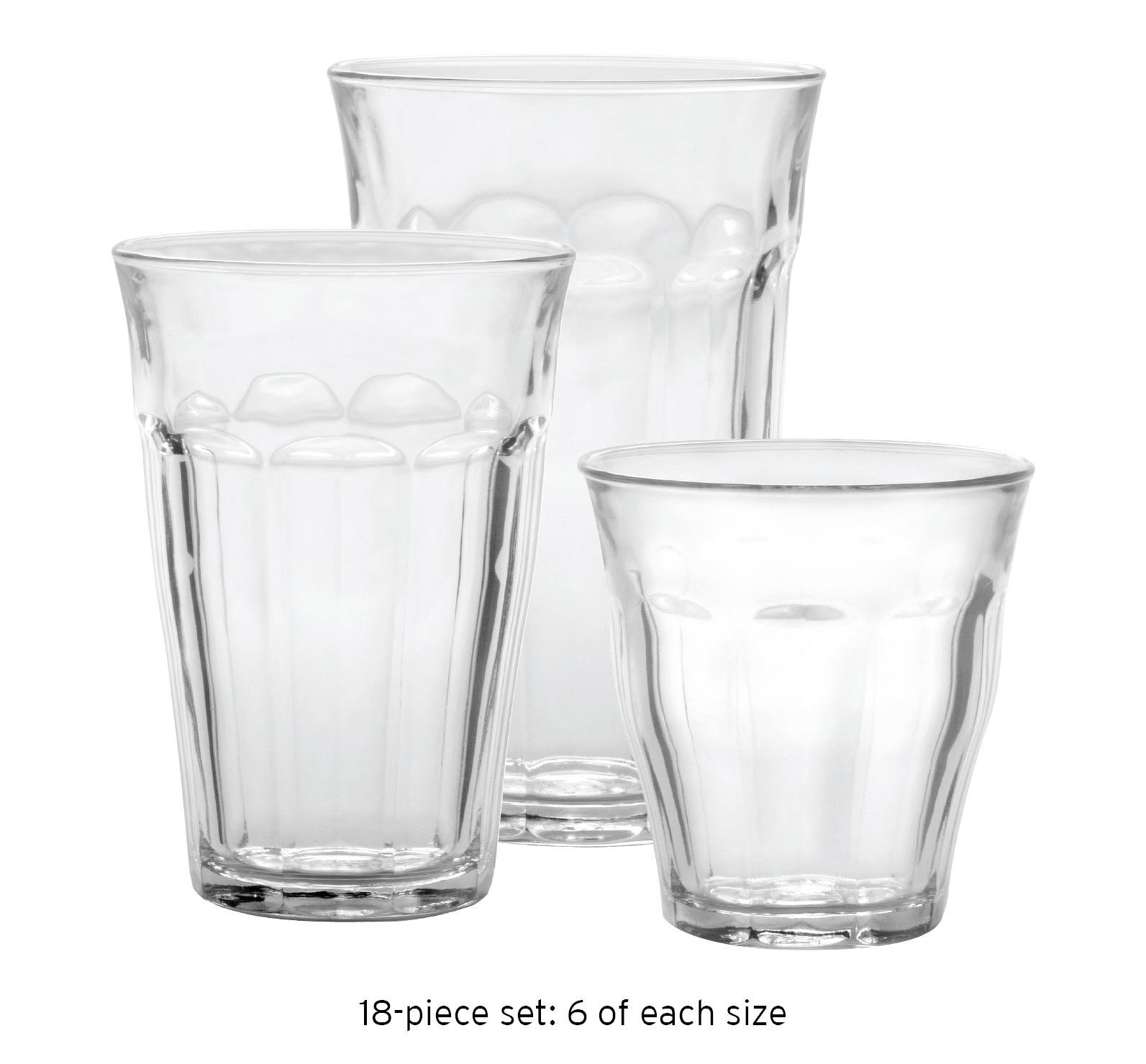 French Bistro Picardie Glass Tumblers 18 PC Set by Duralex