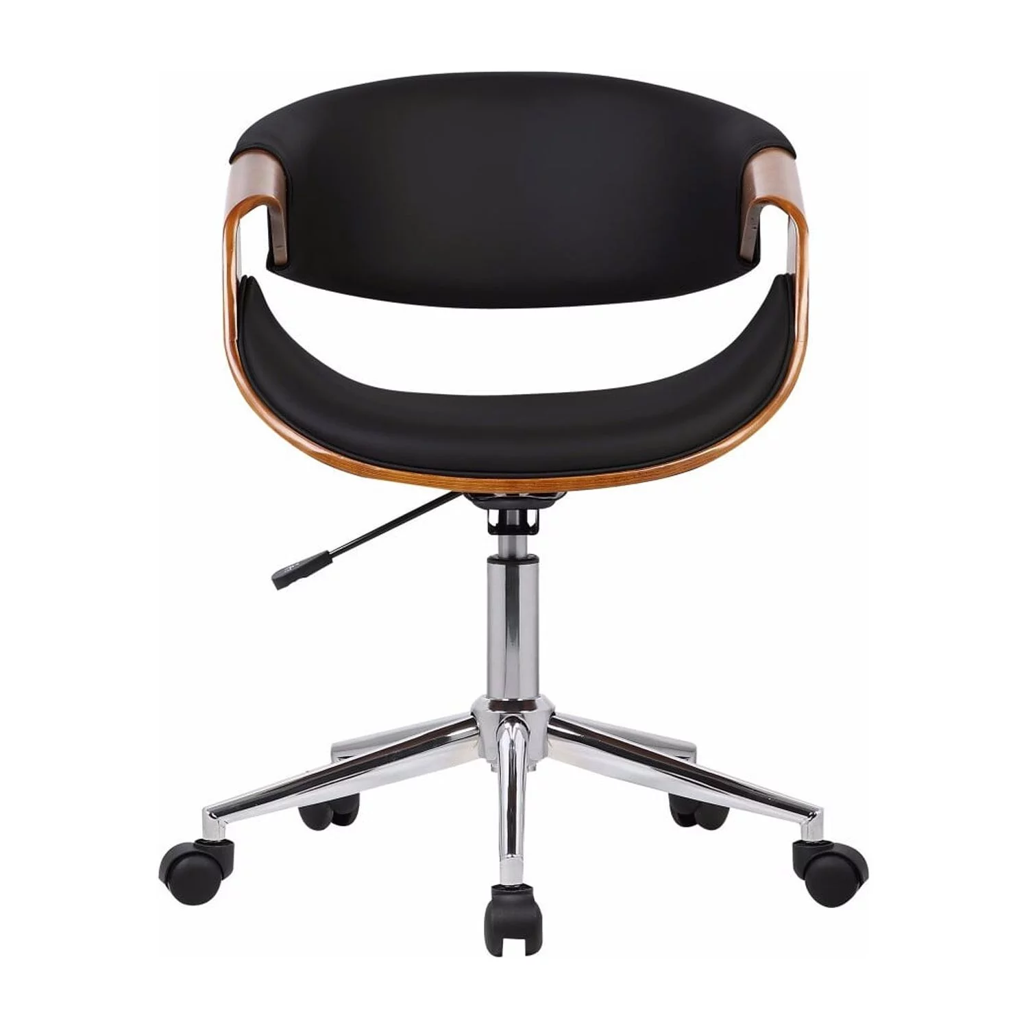 Benjara Curved Leatherette Wooden Frame Adjustable Office Chair, Brown and Black