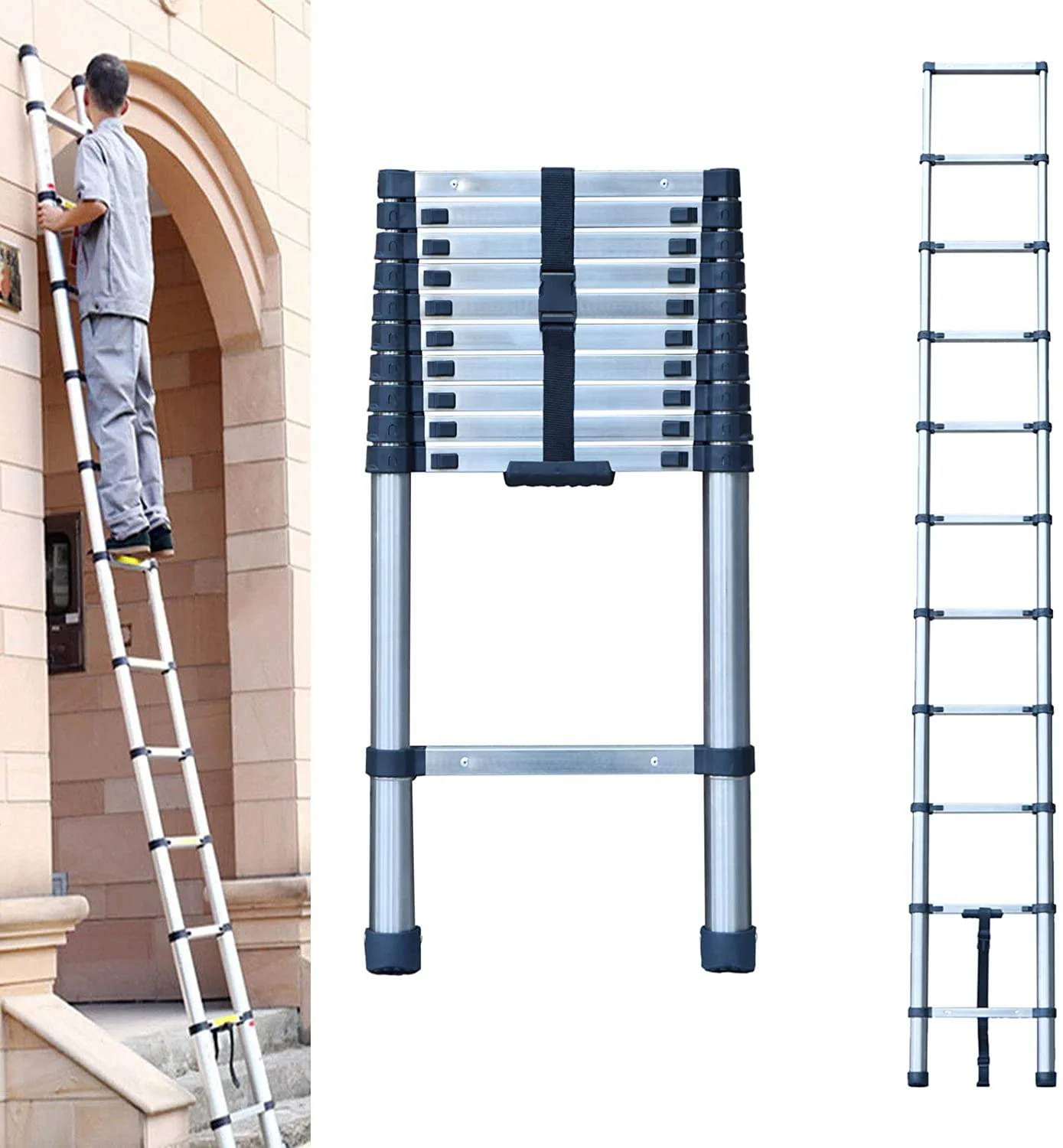 Telescoping Ladder Extension Ladder 10.5FT Collapsible Extendable Ladder, Stainless Steel Attic Ladder Rv Ladder