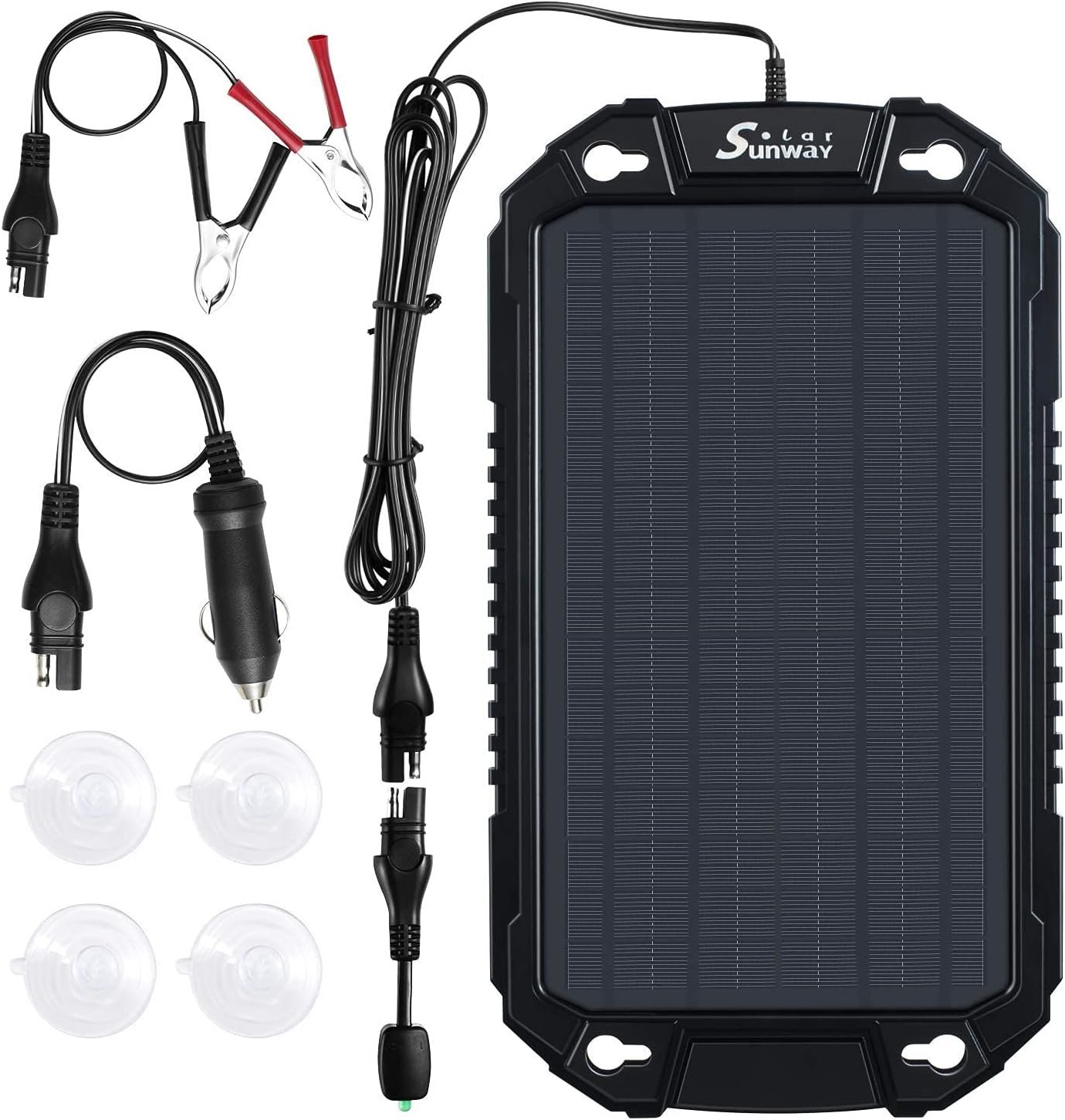 Sunway Solar Car Battery Trickle Charger & Maintainer 12Volt 8W Solar Panel Power Charger kit Portable Waterproof for Automotive RV Marine Boat Truck