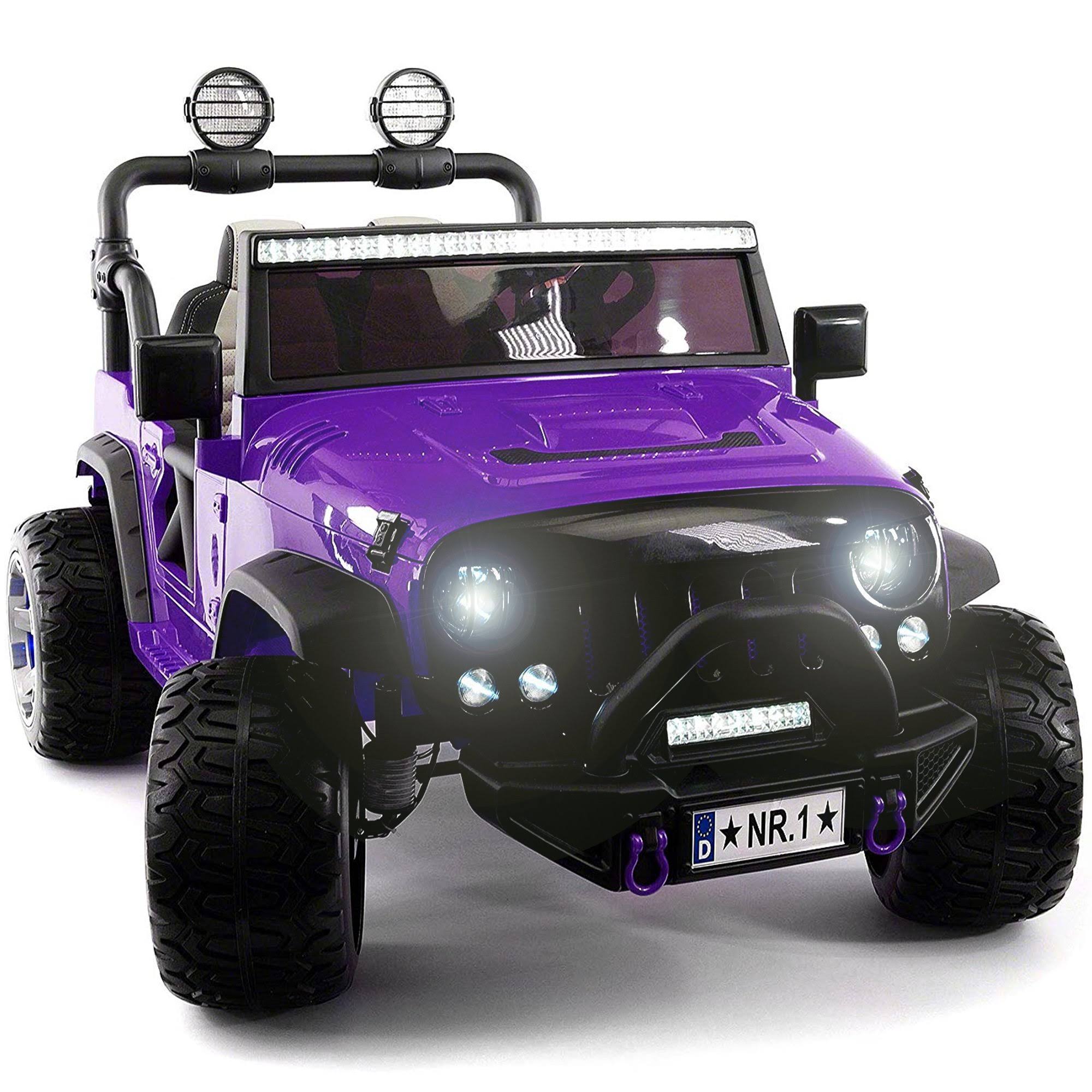 2021 Two (2) Seater Ride on Kids Car Truck w/ Remote, Large 12V Battery, Rubber Tires - Purple