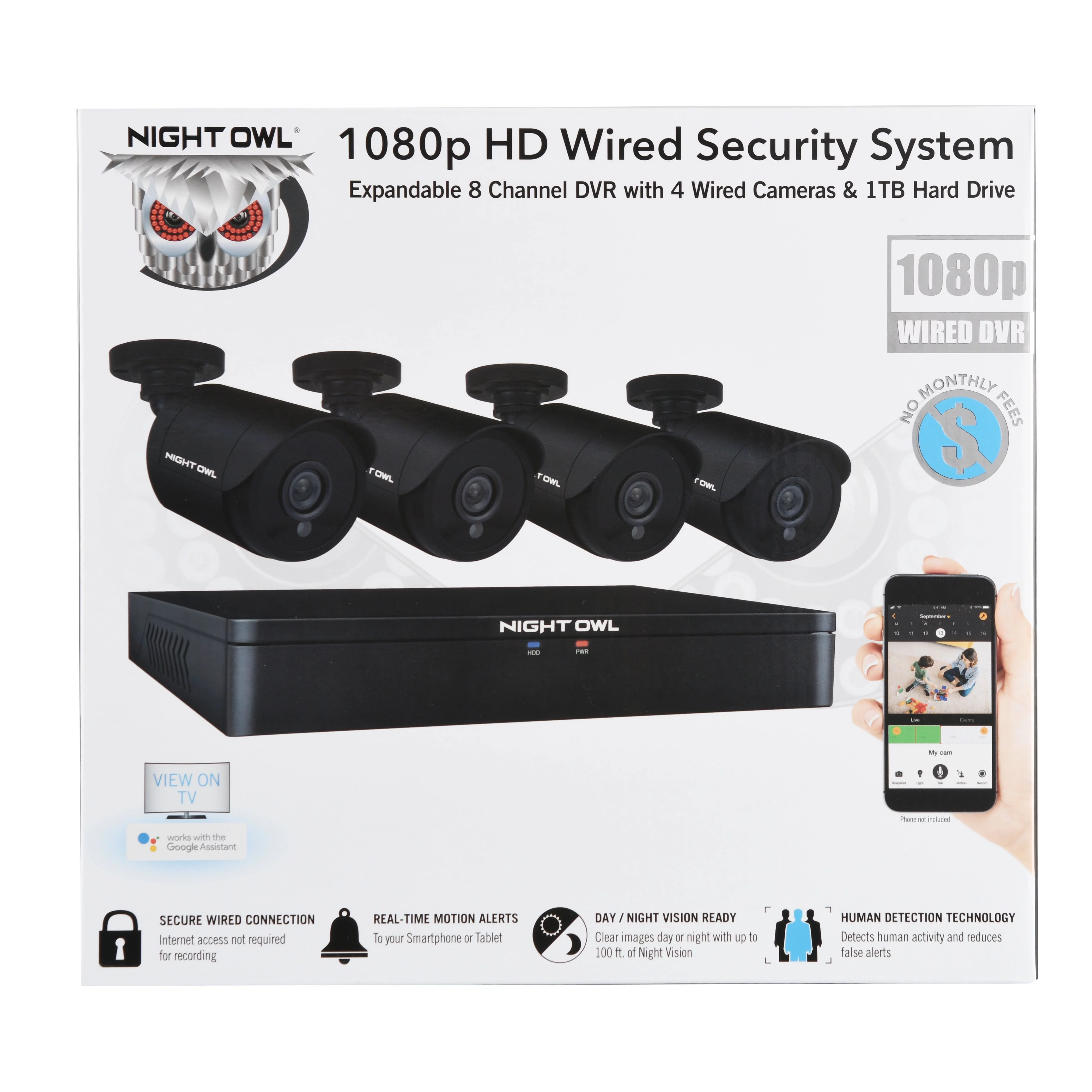 Night Owl 8 Channel 1080p DVR with Human Detection Technology, 1 TB HDD and 4 x 1080p Wired Cameras - Curated Treasures Market